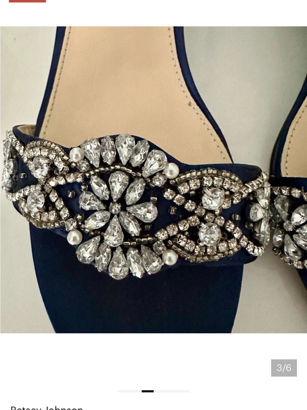 Betsey Johnson Navy Crystal Floral Strap Block Heel Sandals 7.5 - Picture 4 of 9